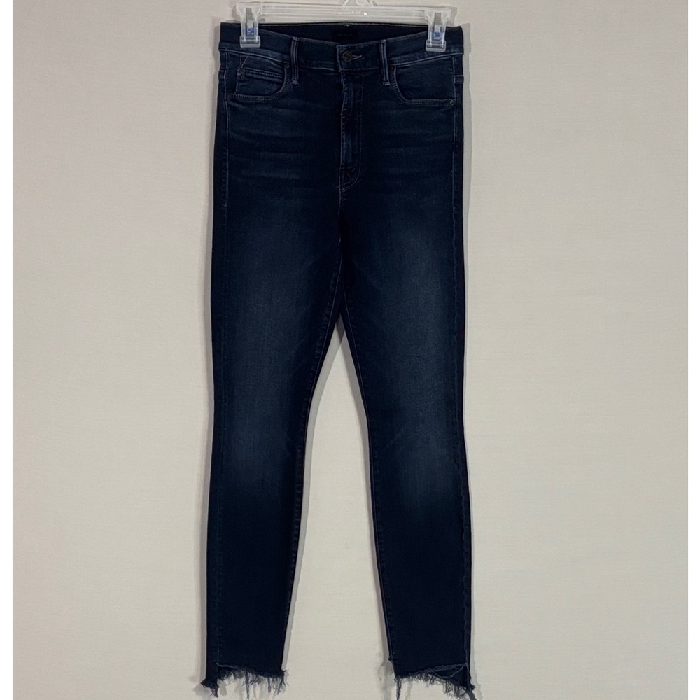 MOTHER The Stunner Zip Two Step Fray Jeans Size 26 Dark Wash Raw Hem